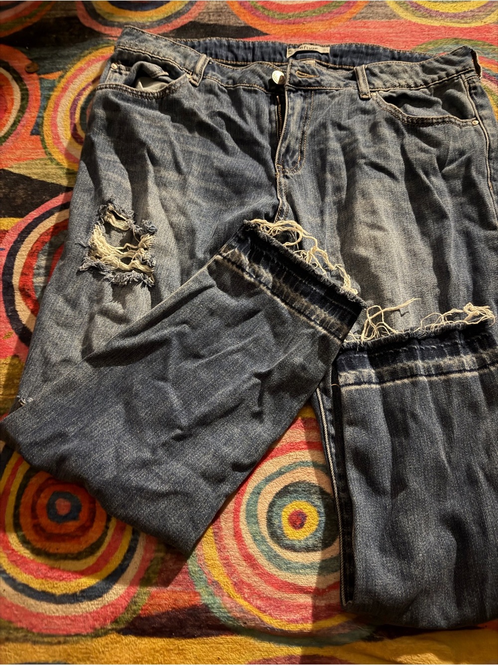 refuge Women's Distressed Dark Blue Relaxed Jeans